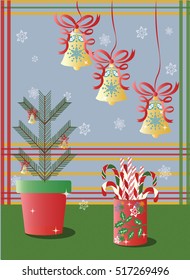 Christmas holidays decorations with bells and snowflakes Vector 