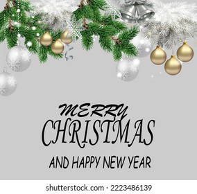 Christmas holidays design with greeting celebration  with different template and card with balls and green tree  and decorated with vector graphic illustration and this typography very congratulation.