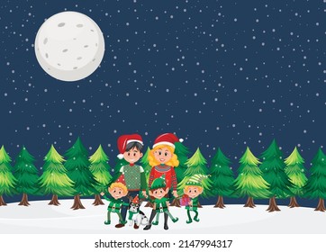 Christmas holidays with family at night illustration