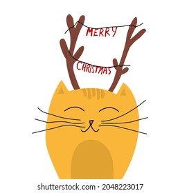 christmas holidays, festive cat, merry christmas, vector illustration