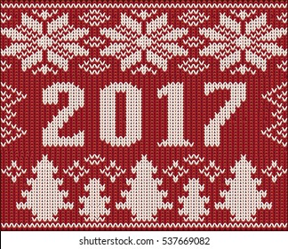 Christmas holidays fragment with 2017 New Year knitted texture, vector illustration