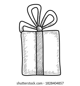 Christmas holidays gift box icon. Hand drawn and outline illustration of Christmas holidays gift box vector icon for web design