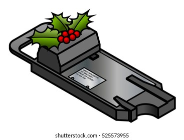 Christmas holidays gift buying and consumption concept: a sprig of holly on a credit card imprinter.