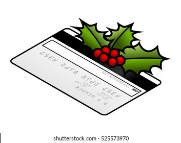 Christmas holidays gift buying and consumption concept: a sprig of holly on a credit card.