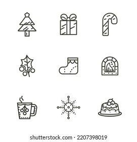 christmas holidays icons line set