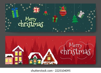 Christmas holidays jingles decoration concept Ornaments hanging on ribbon. Merry Christmas and Happy New Year for card, banner, flyer, party posters