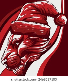 Christmas holidays lion with a cap. Vector illustration.