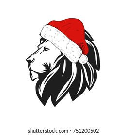 Christmas holidays lion witha a cap.Vector illustration.