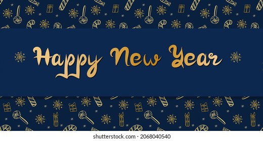 Christmas holidays luxury banner with christmas candy cone, gift boxes and snowflakes. Happy New Year background. Vector illustration.