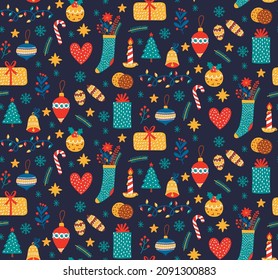 Christmas holidays New year symbols decorative  seamless vector pattern