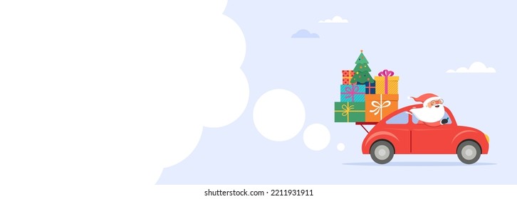 Christmas and holidays online delivery service concept, online order tracking, delivery home and office. Warehouse, truck, drone, scooter and bicycle courier Santa Claus
