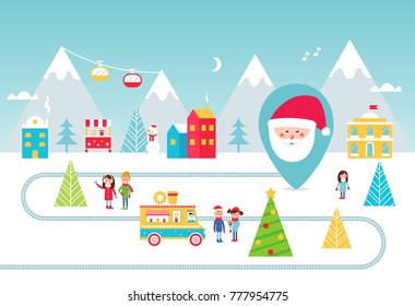 Christmas Holidays Park. Street Food and Winter Activities Illustration. Vector Design.