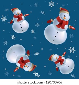 Christmas holidays pattern background with snowmen isolated on blue. mesh vector illustration seamless. greeting card