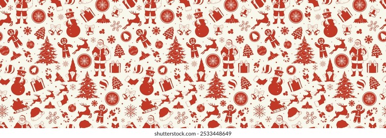 Christmas holidays pattern seamless monochrome New Year elements to create wrapping paper for gifts and treats from Santa vector illustration