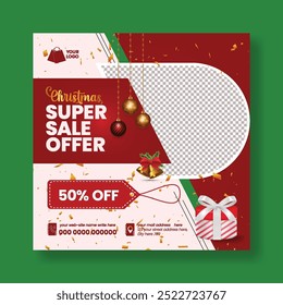 Christmas holidays sale square flyer or poster template Christmas festival celebration party social media post, banner, ad design for Christmas sale discount offer template and web banner