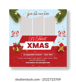 Christmas holidays sale square flyer or poster template Christmas festival celebration party social media post, banner, ad design for Christmas sale discount offer template and web banner
