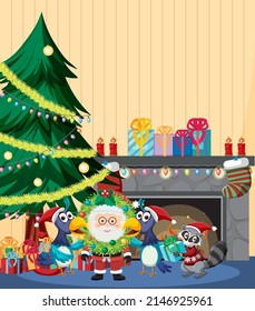 Christmas holidays with Santa and presents illustration