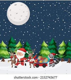 Christmas holidays with Santa and presents illustration