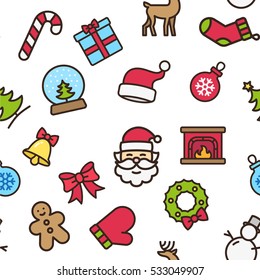 Christmas Holidays Seamless Pattern Minimal Color Flat Line Stroke Icon Pictogram Symbol Illustration