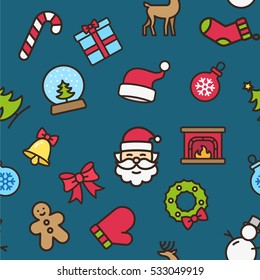 Christmas Holidays Seamless Pattern Minimal Color Flat Line Stroke Icon Pictogram Symbol Illustration