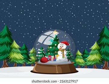 Christmas holidays with snowman in snowglobe illustration