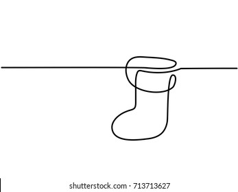 Christmas holidays sock  Continuous line drawing  Vector illustration
