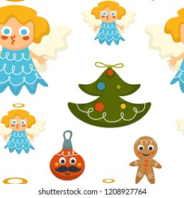 Christmas holidays, symbolic characters of angel and gingerbread man