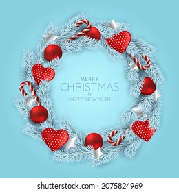 Christmas holidays. Christmas wreath on blue background.
