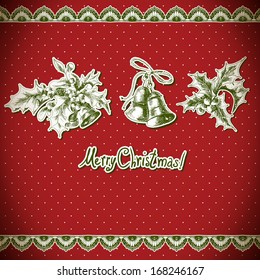 Christmas Holly and bell. Vintage background