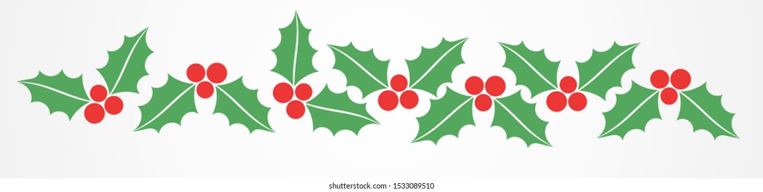Christmas holly berries border pattern. Vector illustration