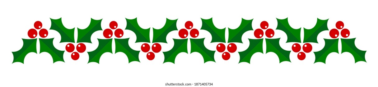 Christmas holly berries border pattern. Vector illustration.