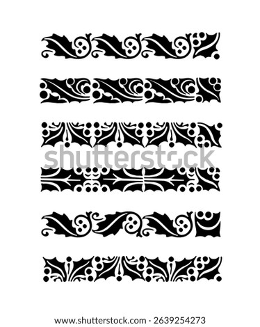 Christmas holly berries border pattern set isolated vector