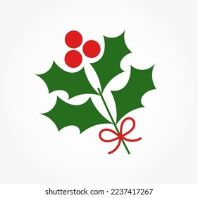 Christmas holly berries branch symbol. Vector illustration.