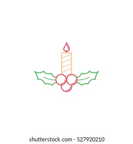 Christmas holly berries with candle  icon, Merry Christmas 2016 holiday, vector graphics, a colorful  linear pattern on a white background, eps 10.