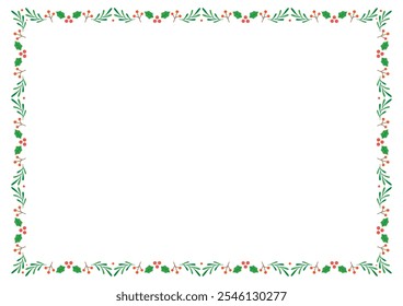 Christmas holly berries decorative border frame on white background.