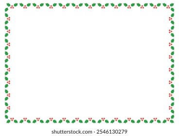 Christmas holly berries decorative border frame on white background.