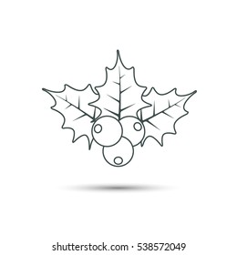 Christmas holly berries icon outline, vector. Simple mistletoe decorative illustration.