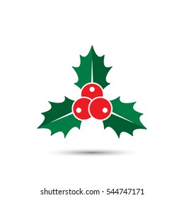Christmas holly berries icon, vector. Simple mistletoe decorative red and green illustration.