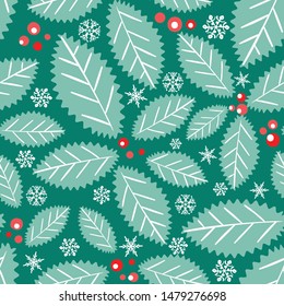 Christmas holly berries seamless pattern background. Vector