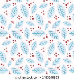 Christmas holly berries seamless pattern background. Vector