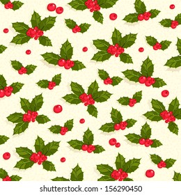 Christmas holly berries  seamless pattern background