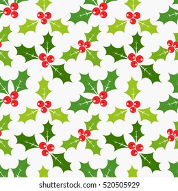 Christmas Holly Berries Seamless Pattern Illustration