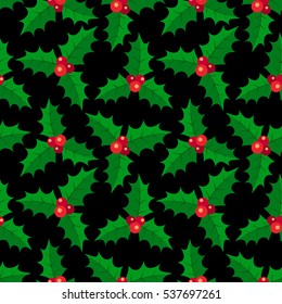 Christmas holly berries seamless pattern illustration. 