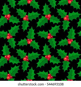Christmas holly berries seamless pattern illustration. 