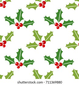 Christmas holly berries seamless pattern illustration