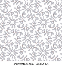 Christmas holly berries seamless pattern. Xmas vector illustration