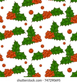 Christmas Holly berries seamless pattern vector. Isolated white background.