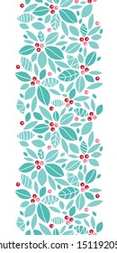 Christmas Holly Berries Vertical Seamless Pattern Background