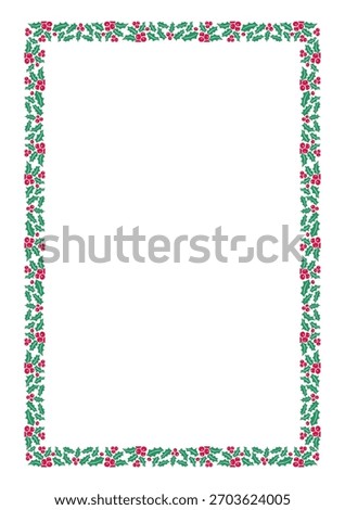 Christmas Holly Berry Border Frame, Isolated Vector Red Green Ornamental Mistletoe Design Element