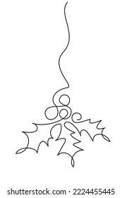 Christmas Holly berry. Continuous one line drawing. Floral sketch. Simple vector illustration.